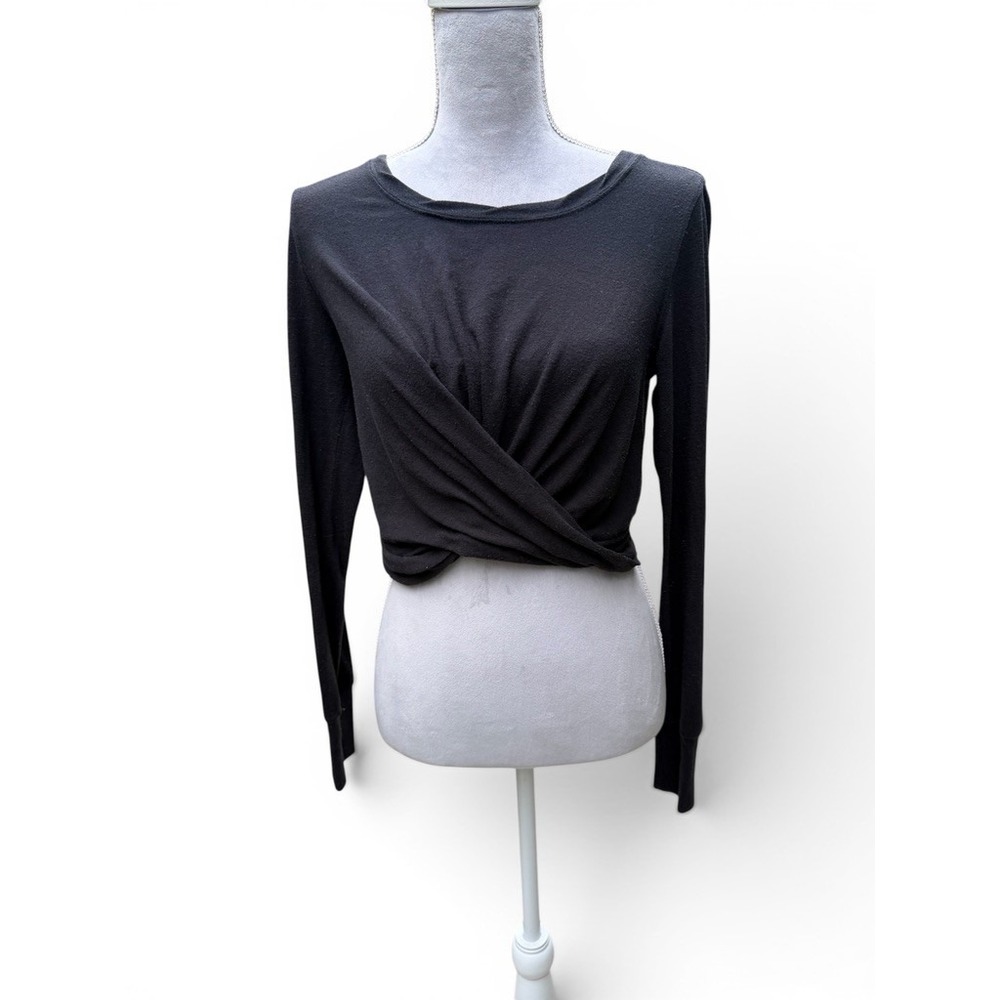 FP Movement Crop Top Womens S Black Long Sleeve Twisted Front Active